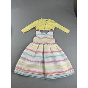 Blueberi Boulevard Girls Summer Dress Multi Color Polka Dot + Yellow Sweater- 3T